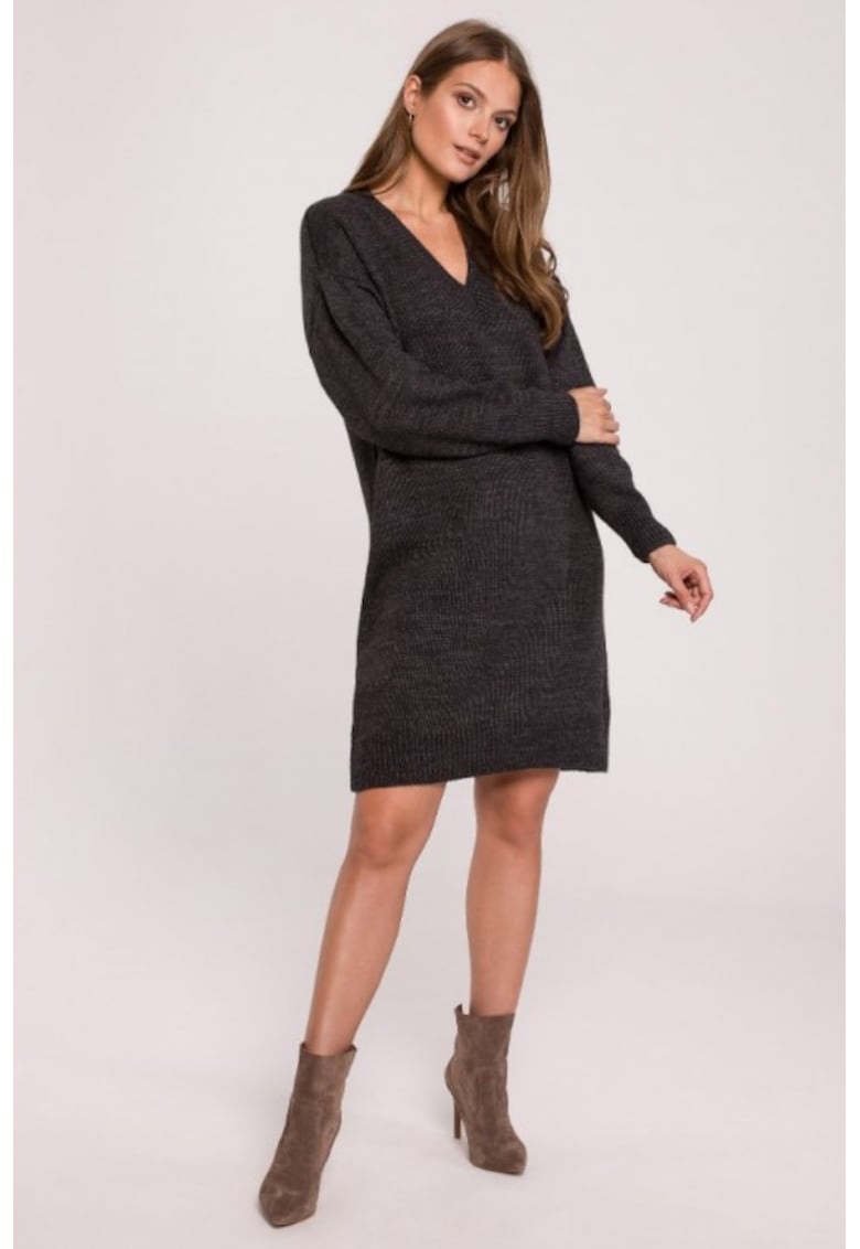 Rochie tip pulover cu decolteu in V - - Gri inchis