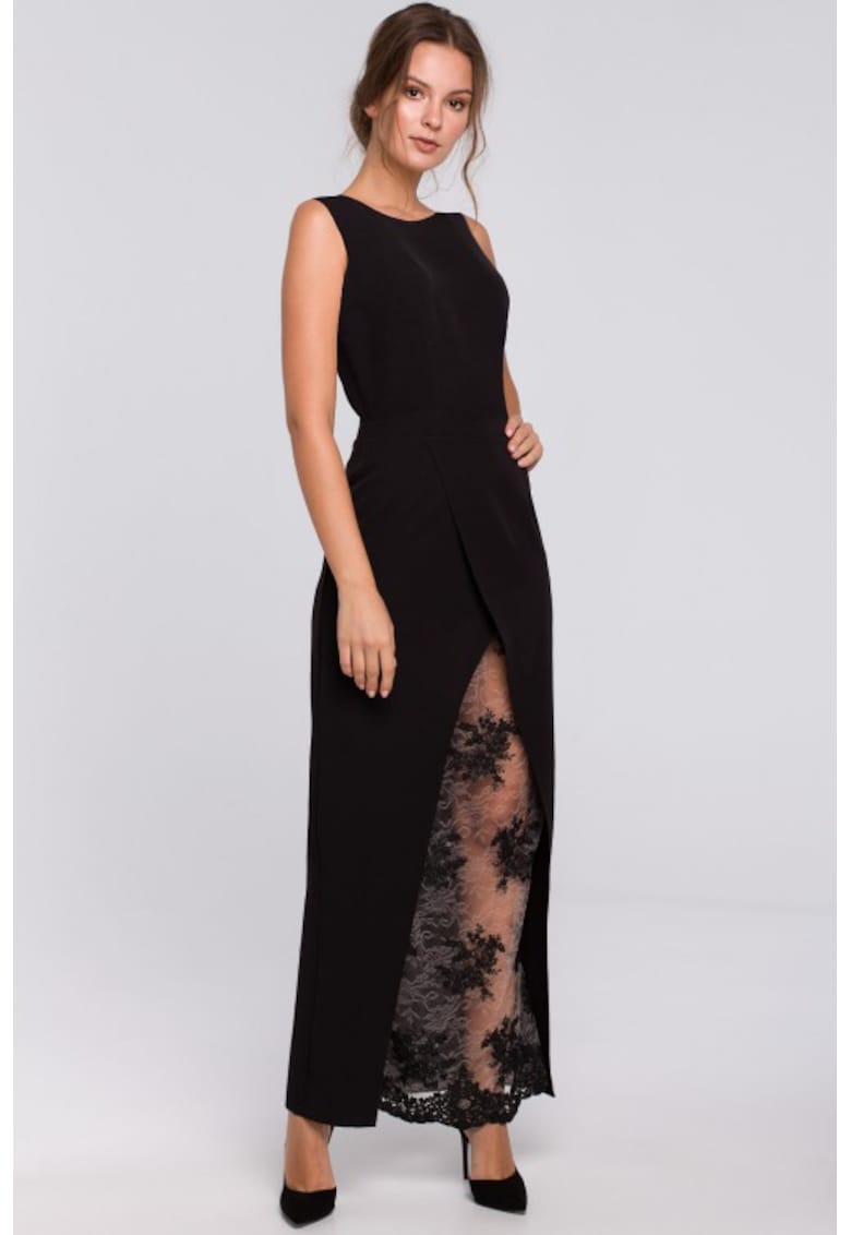 Rochie lunga de seara cu partea de jos din dantela - - Negru