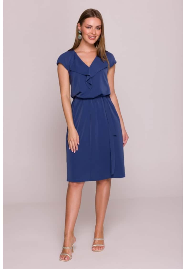 Rochie cu jabou si curea in talie - - Albastru
