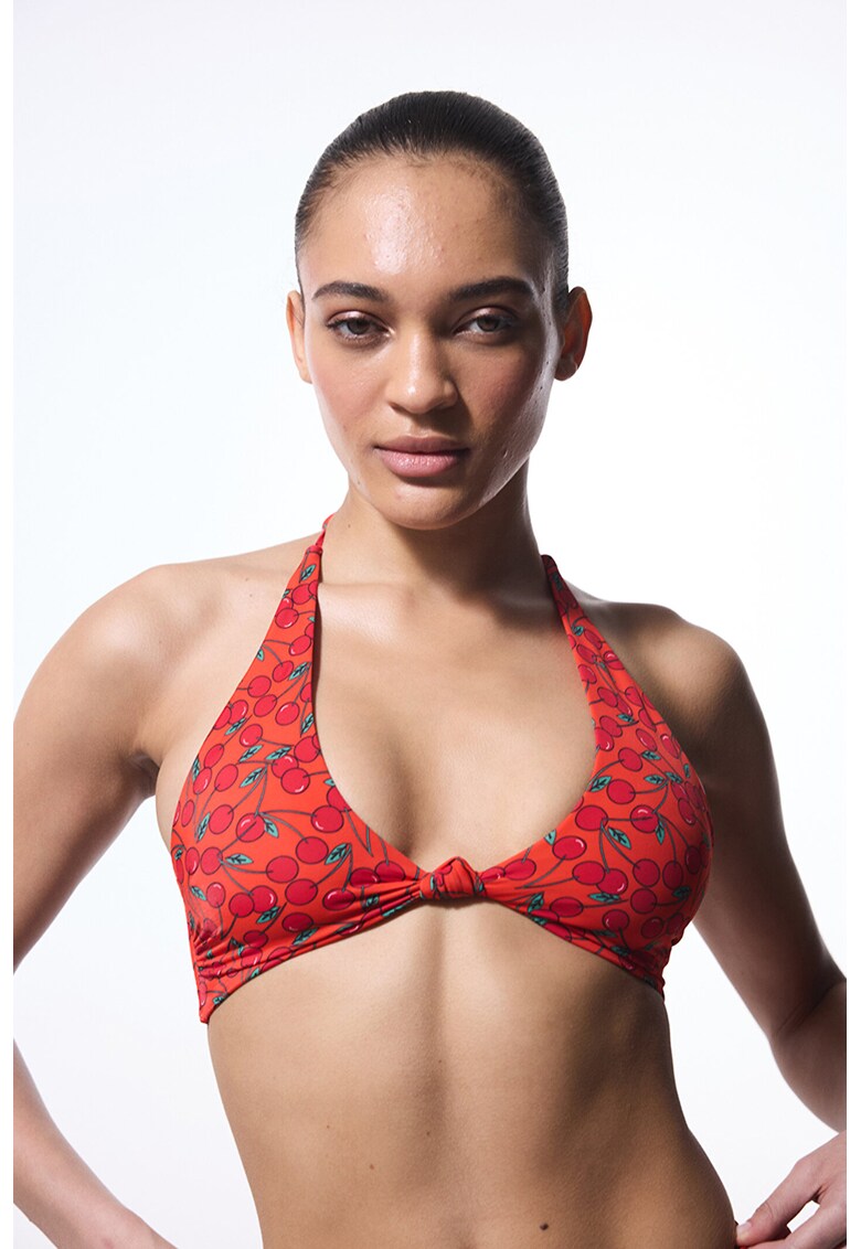 Sutien de baie halter cu imprimeu - Rosu/Verde feriga