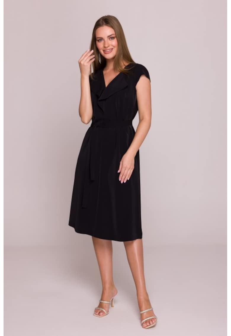 Rochie cu jabou si curea in talie - - Negru