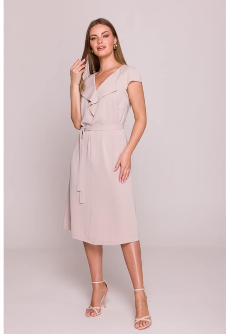 Rochie cu jabou si curea in talie - - Bej
