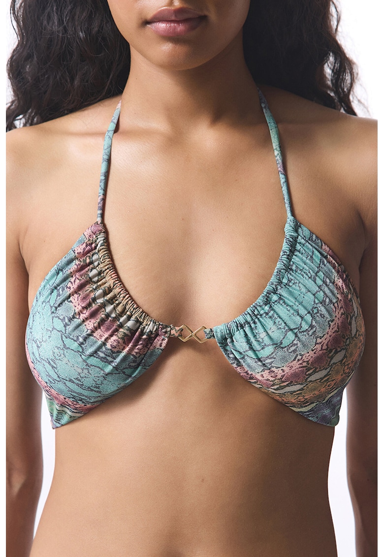 Sutien de baie cu model reptila - Albastru pastel/Violet/Rosu inchis