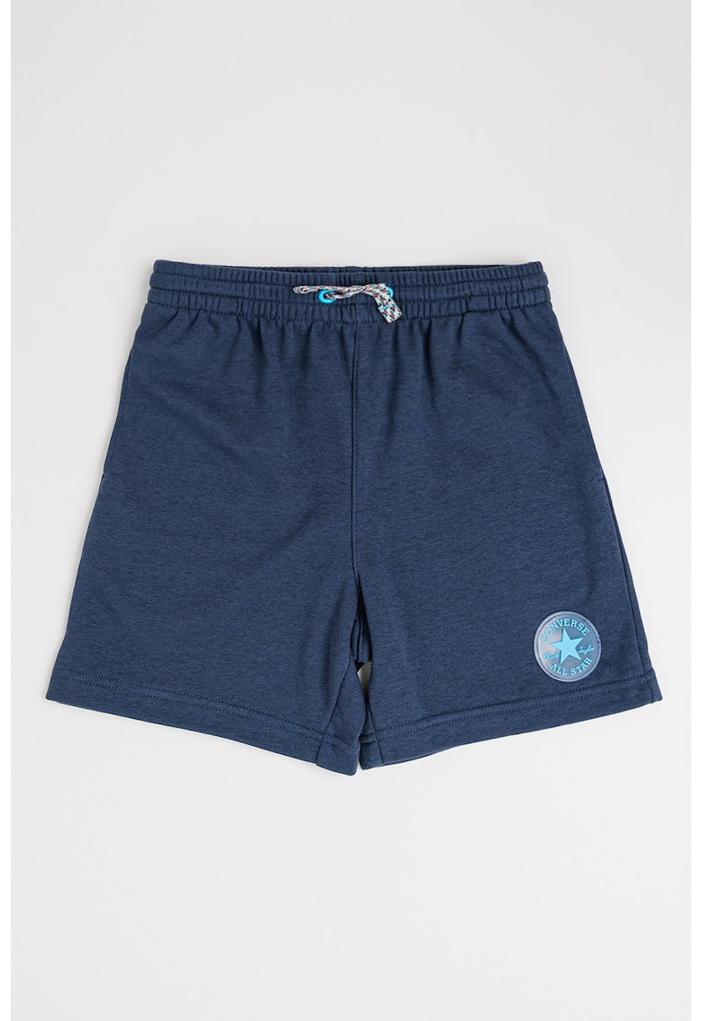 Pantaloni scurti din amestec de bumbac cu snur - Bleumarin