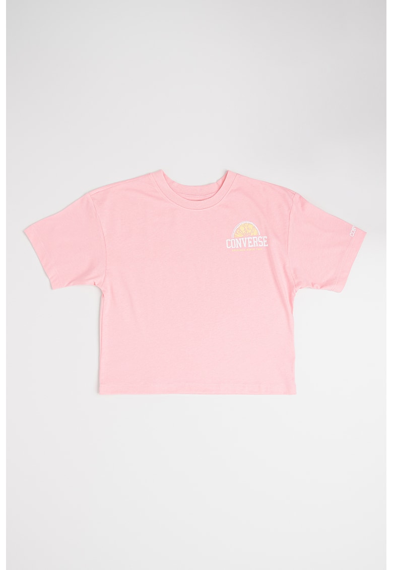 Tricou din amestec de bumbac cu logo - Alb/Roz