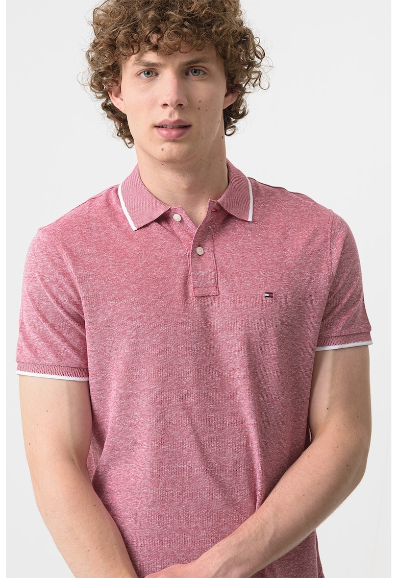 Tricou polo din amestec de in - Rosu stins