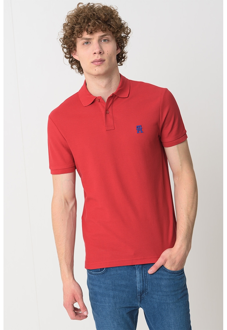 Tricou polo din bumbac organic - Rosu/Albastru