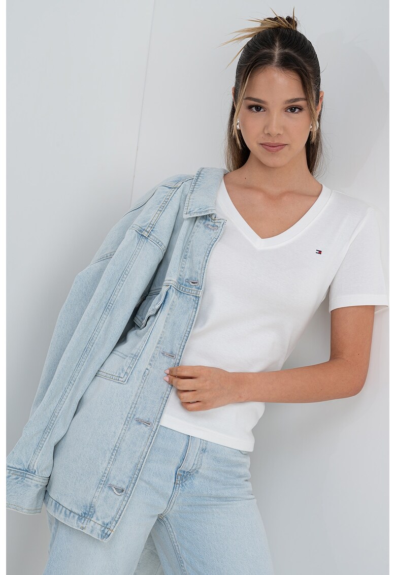 Tricou slim fit cu decolteu in V Cody - Alb optic