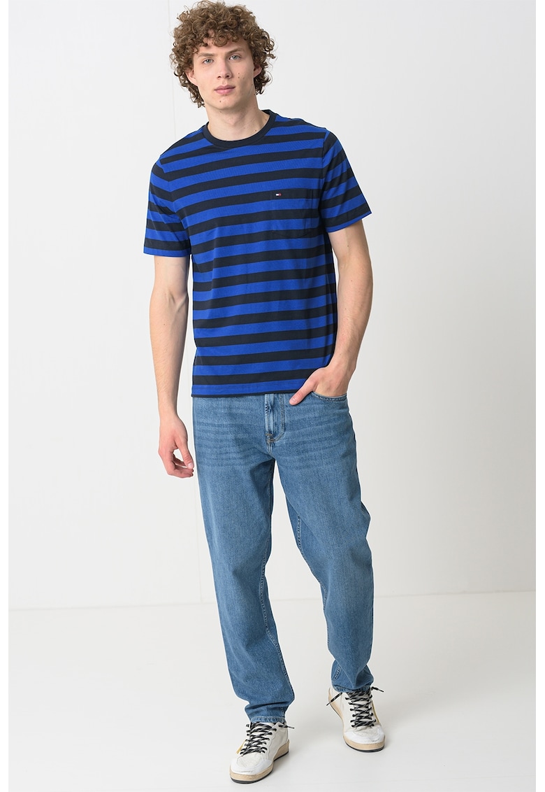 Tricou de bumbac cu buzunar pe piept Essential - Albastru indigo