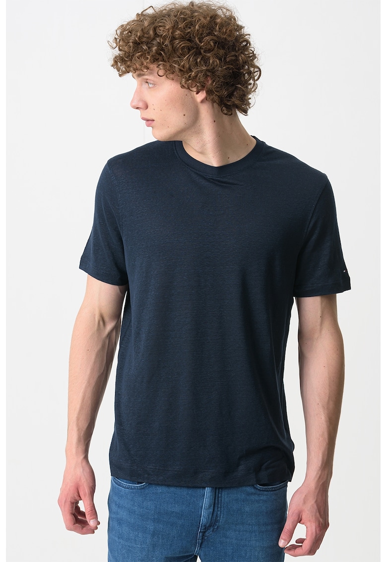 Tricou uni din amestec de in - Bleumarin