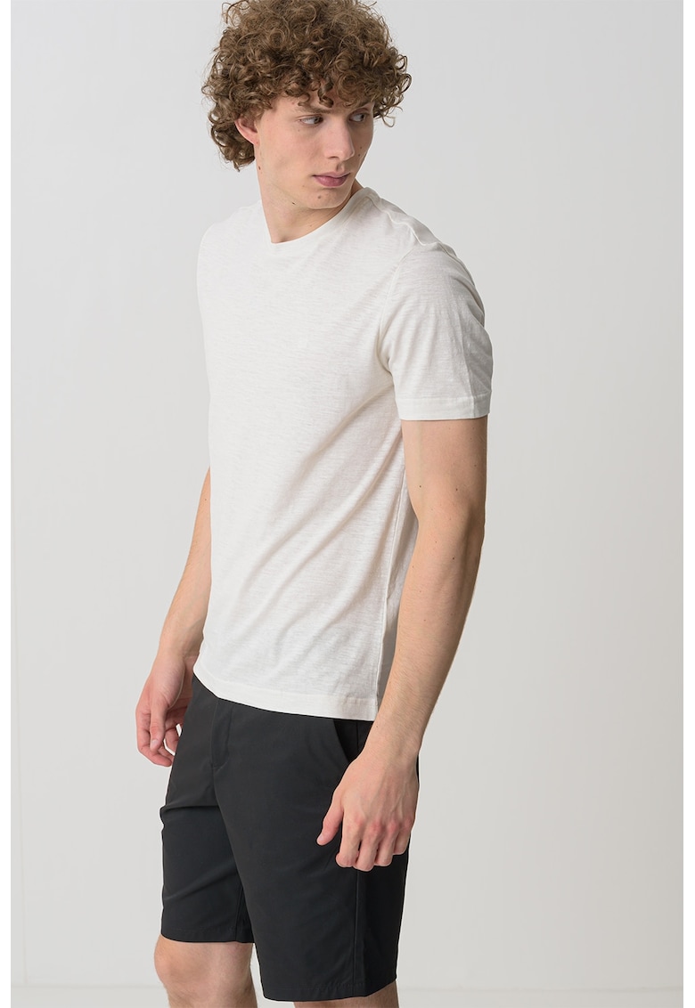 Tricou din amestec de bumbac organic si in - Crem