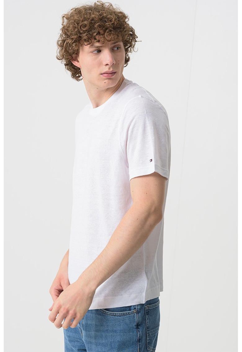 Tricou uni din amestec de in - Alb optic