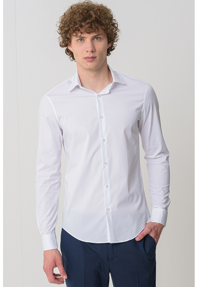 Camasa slim fit din amestec de bumbac - Alb optic