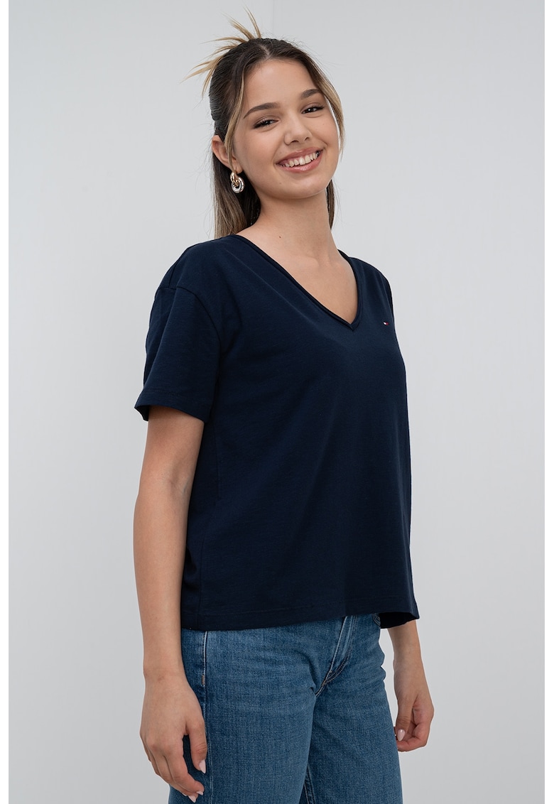 Tricou lejer cu decolteu in V - Bleumarin