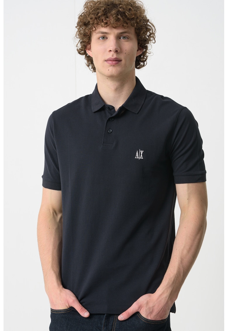 Tricou cu logo si guler polo - Albastru ultramarin