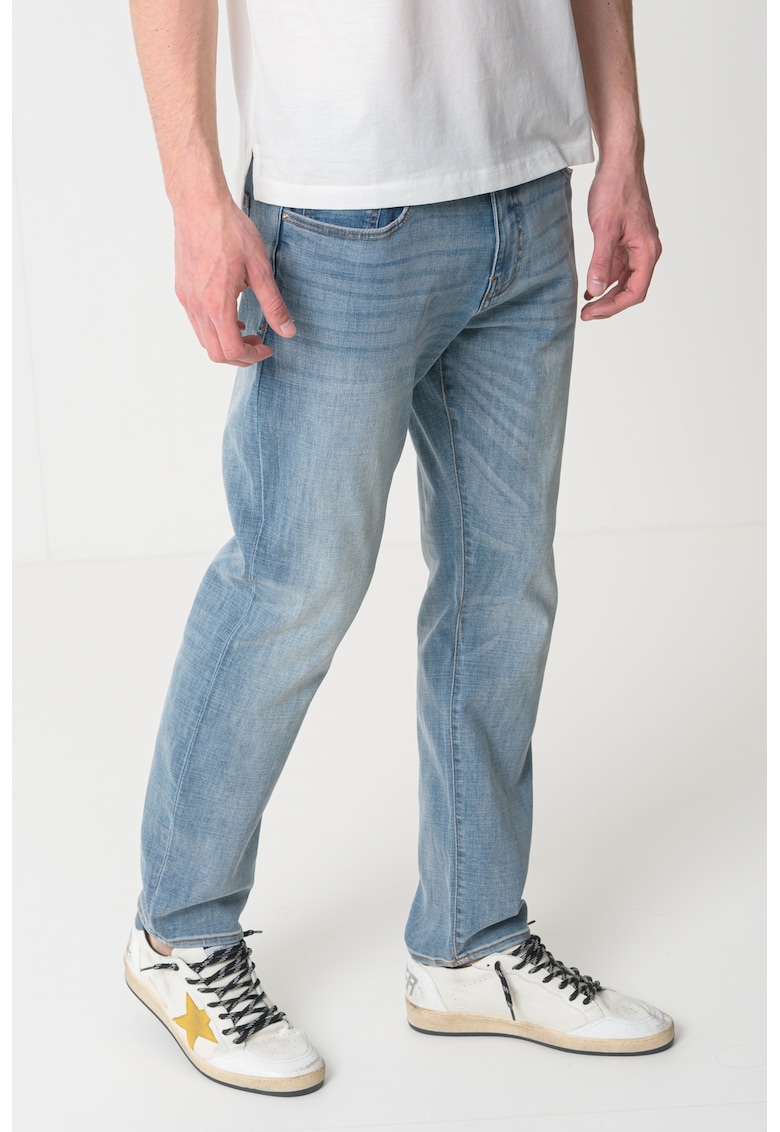 Blugi slim-fit cu aspect decolorat J13 - Albastru deschis melange
