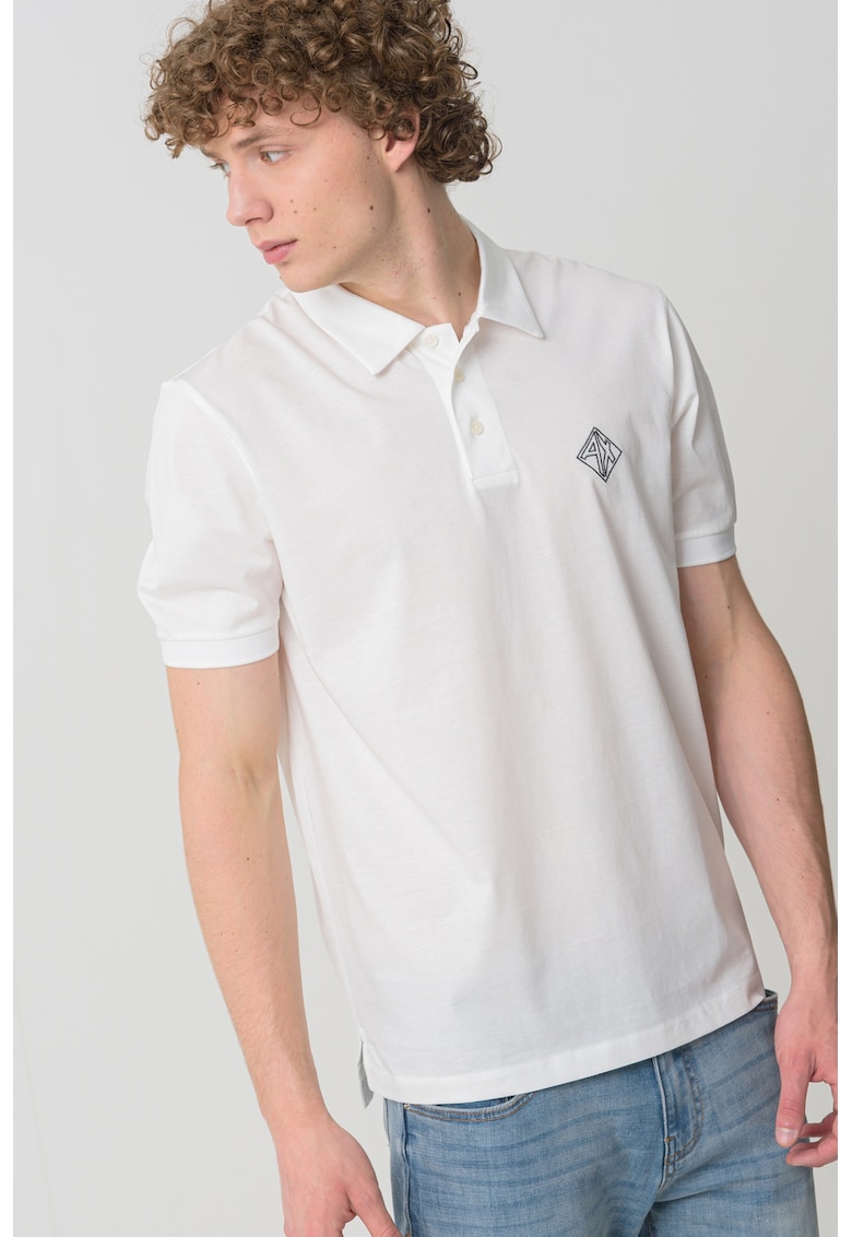 Tricou polo cu logo discret pe piept - Alb fildes