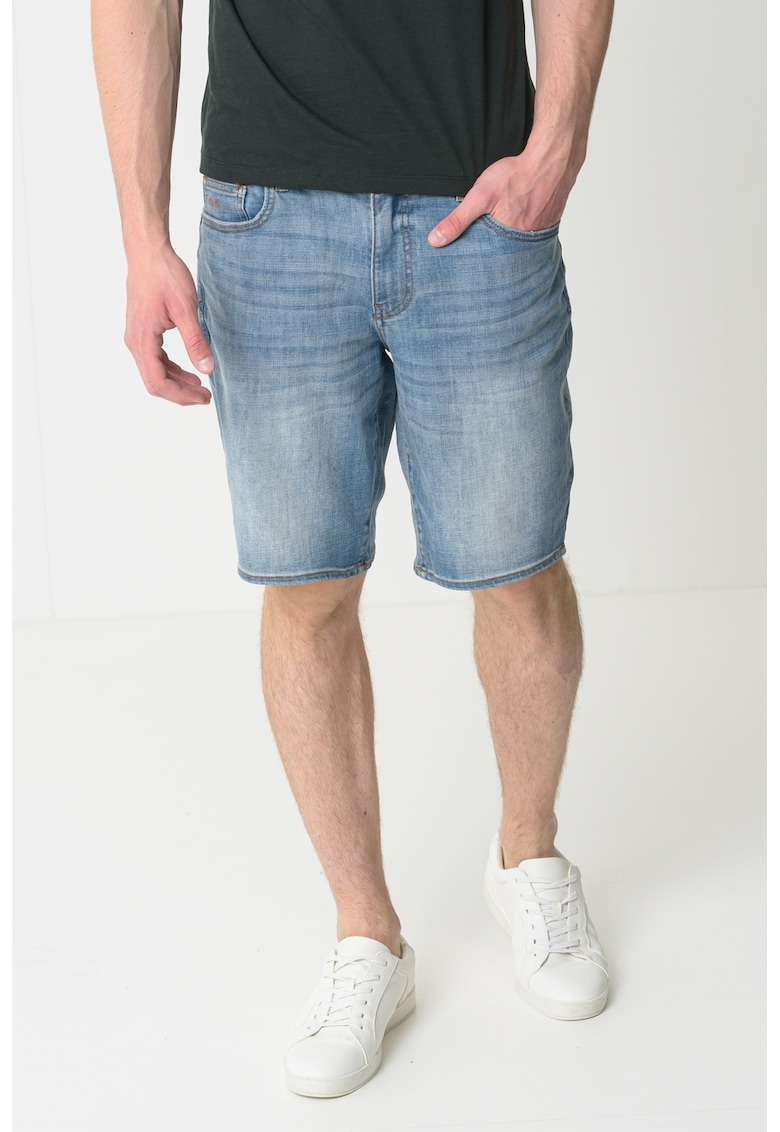 Blugi scurti cu design 5 buzunare - Albastru deschis melange