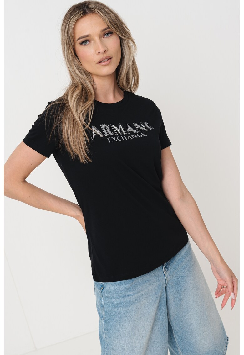 Tricou de bumbac cu imprimeu logo - Negru/Argintiu