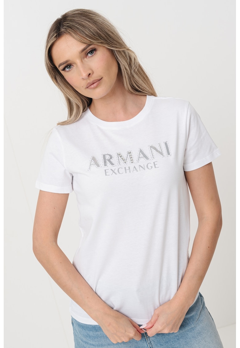 Tricou de bumbac cu imprimeu logo - Alb/Argintiu