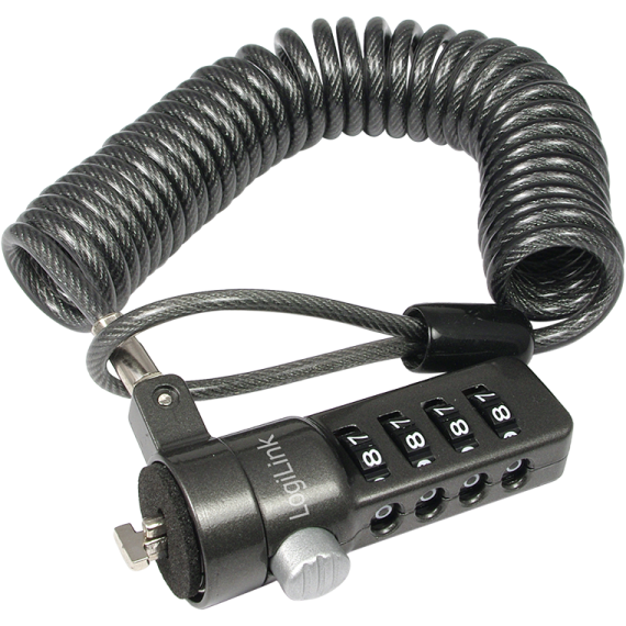 Cablu Securitate NBS004 pentru Notebook Slot Standard Cifru cu Patru Discuri 1.8M Cablu Otel Spiralat Negru