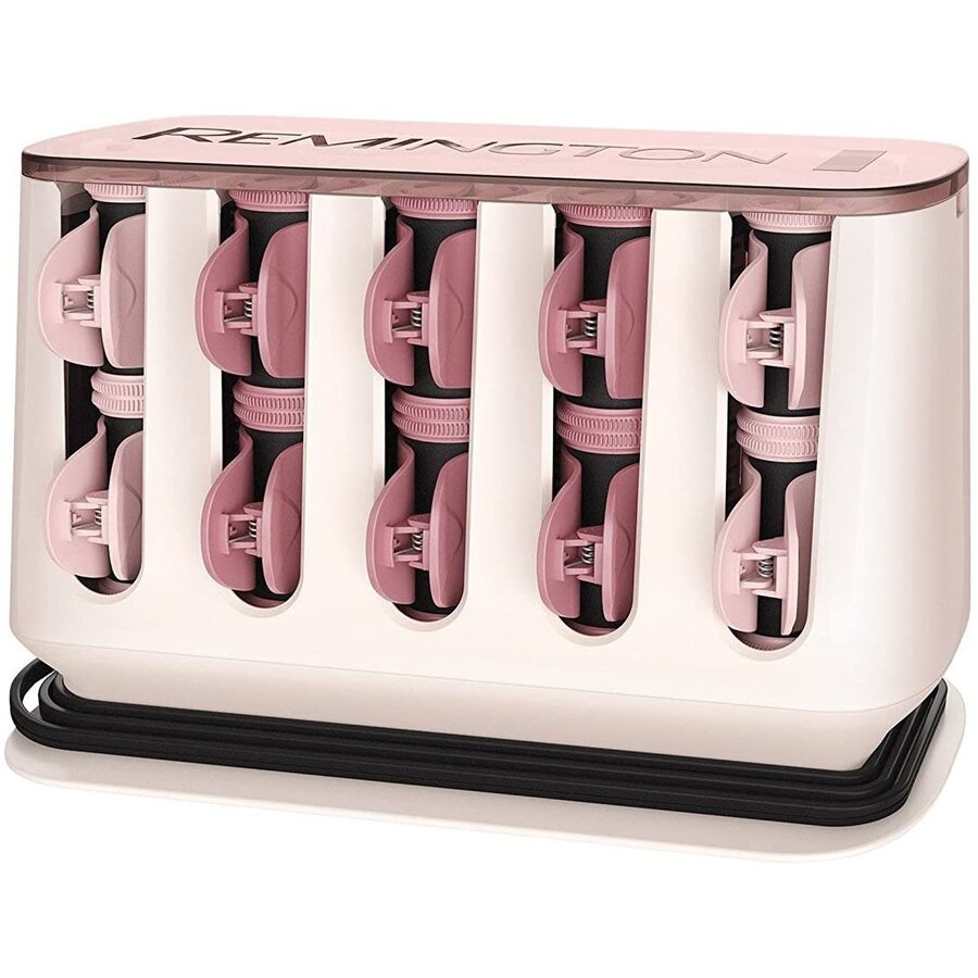 Set de bigudiuri electrice Remington PROluxe H9100, 20 de bigudiuri cu invelis catifelat, 2 marimi, Incalzire rapida, Alb/Roz