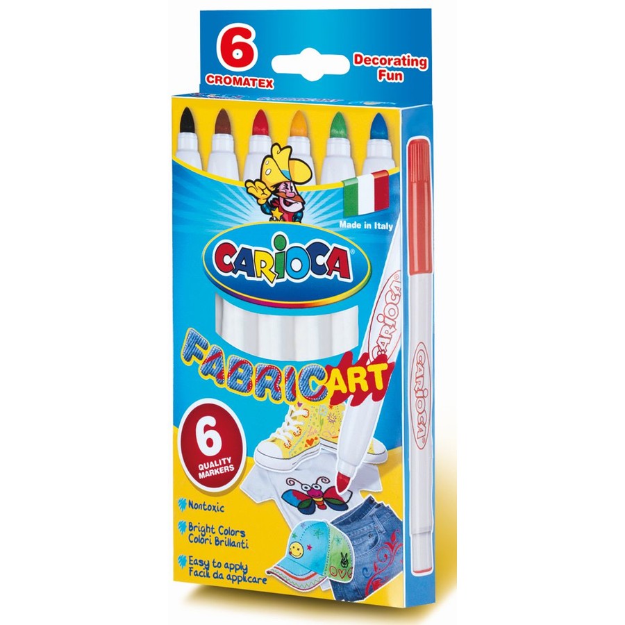 Carioca pentru textile, varf gros 6mm,  6 culori/cutie, CARIOCA CromaTex
