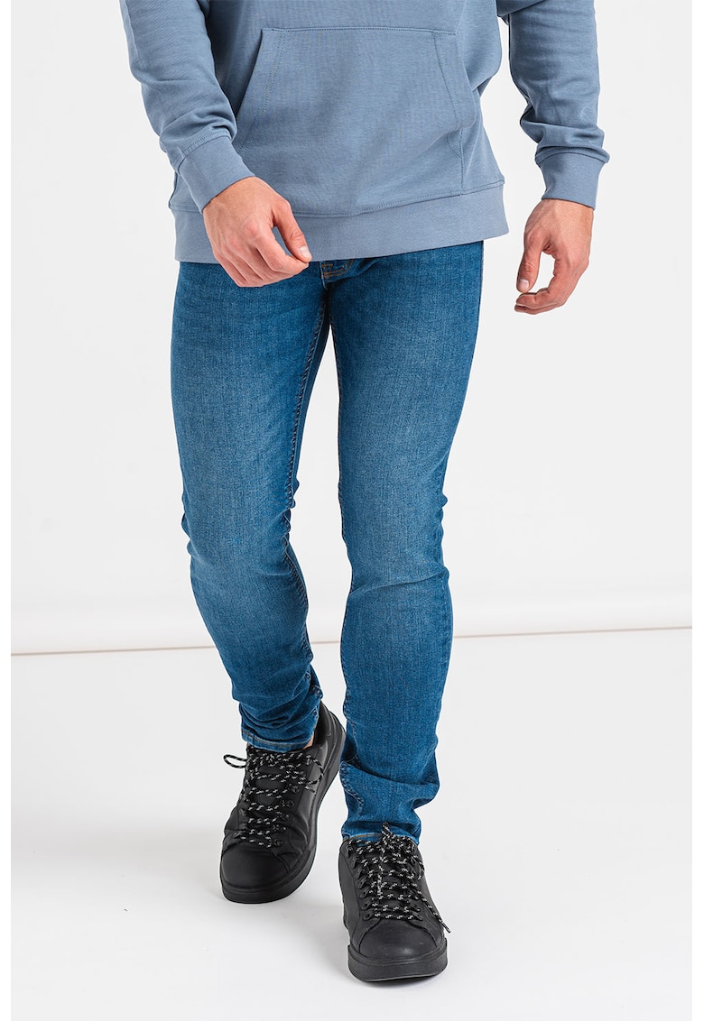 Blugi skinny cu aspect decolorat - Albastru inchis