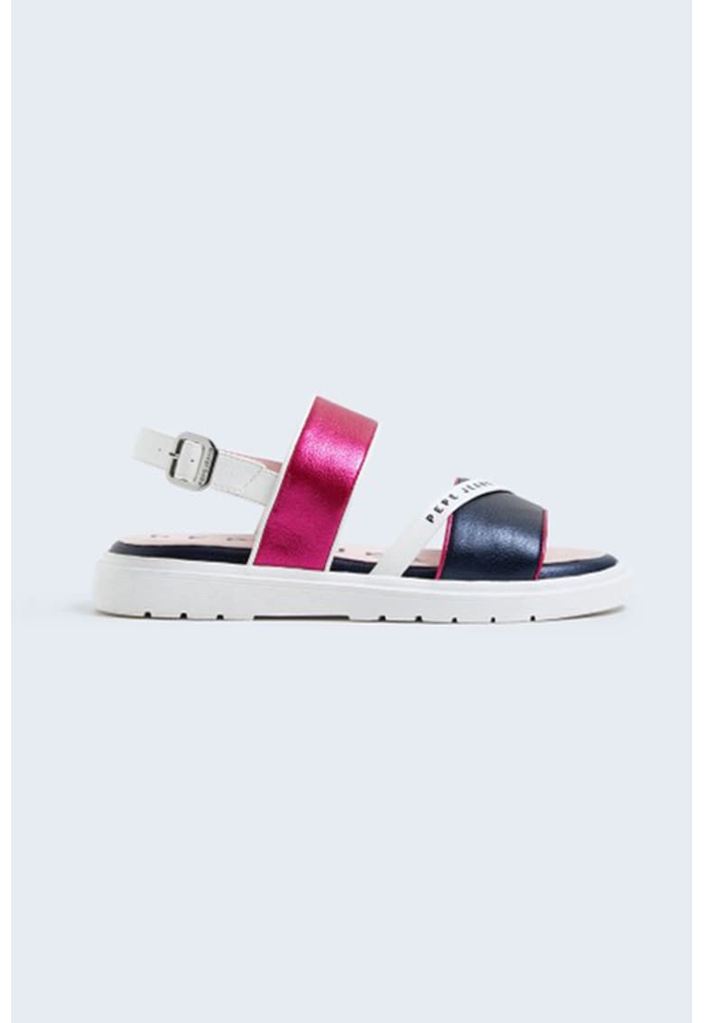 Sandale de piele ecologica cu logo - Roz/Albastru