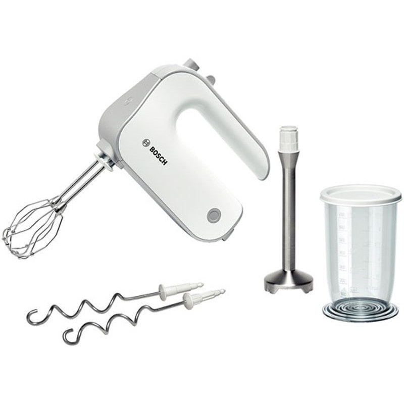 Mixer de mana Bosch MFQ 4070, 500W, 5 viteze, Turbo, Alb/Gri
