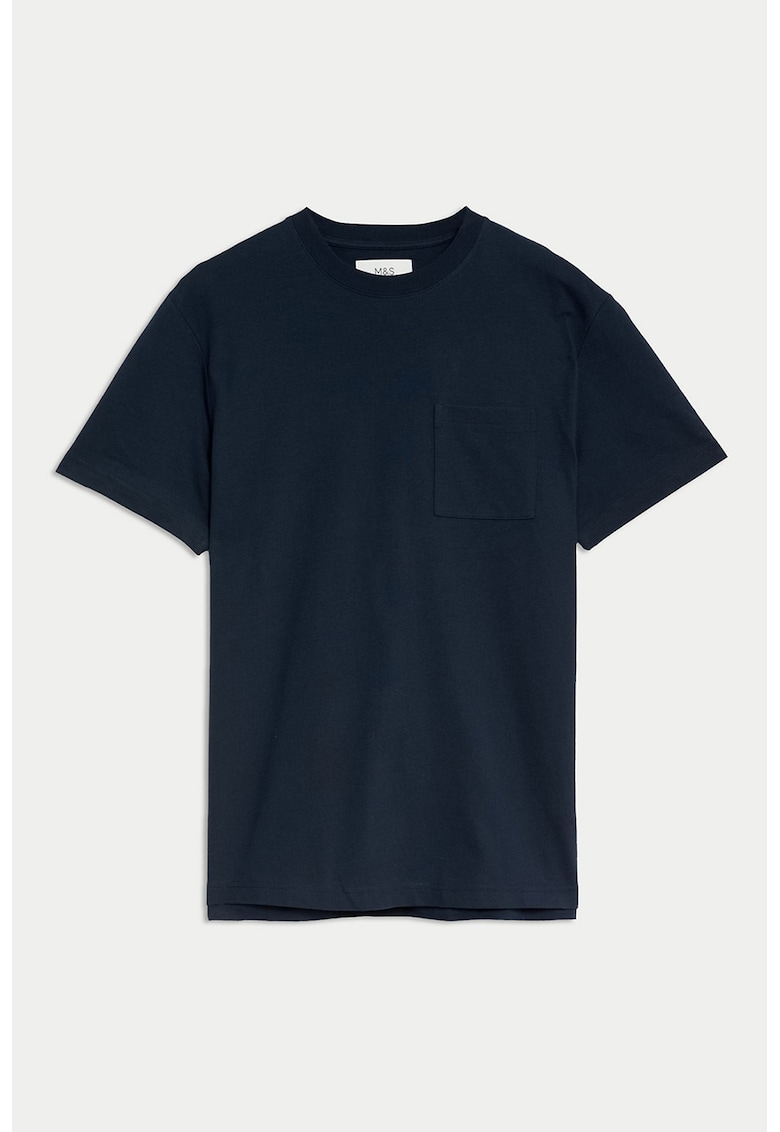 Tricou de bumbac cu buzunar aplicat pe piept - Bleumarin