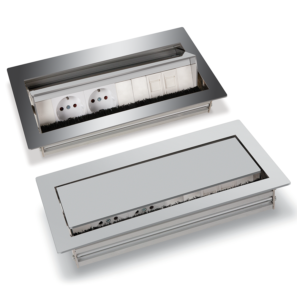 Sistem de prize de mobilier Regulus, inox, gri, 4 prize