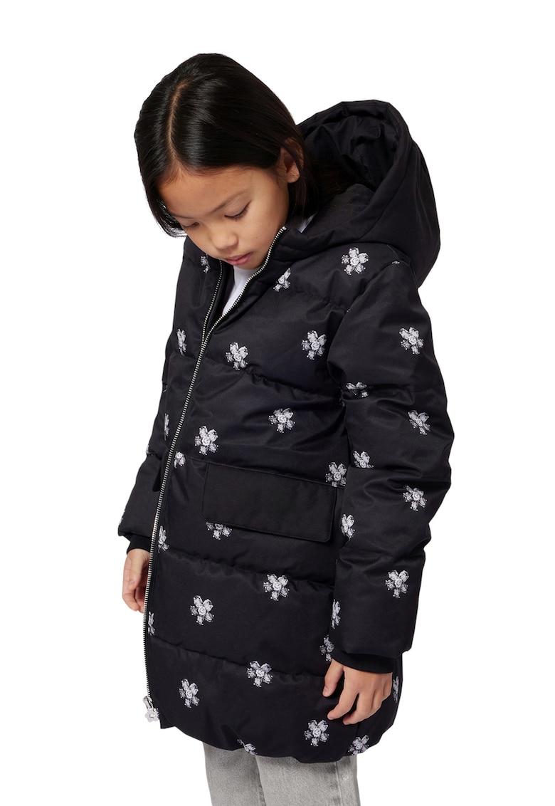 Geaca cu vatelina si model floral - Negru