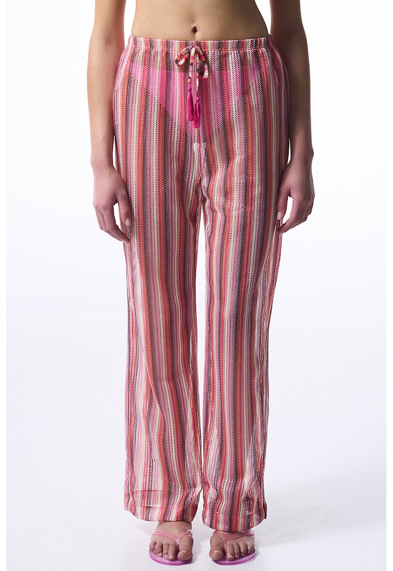 Pantaloni de plaja transparenti - in dungi - Alb fildes/Roz deschis