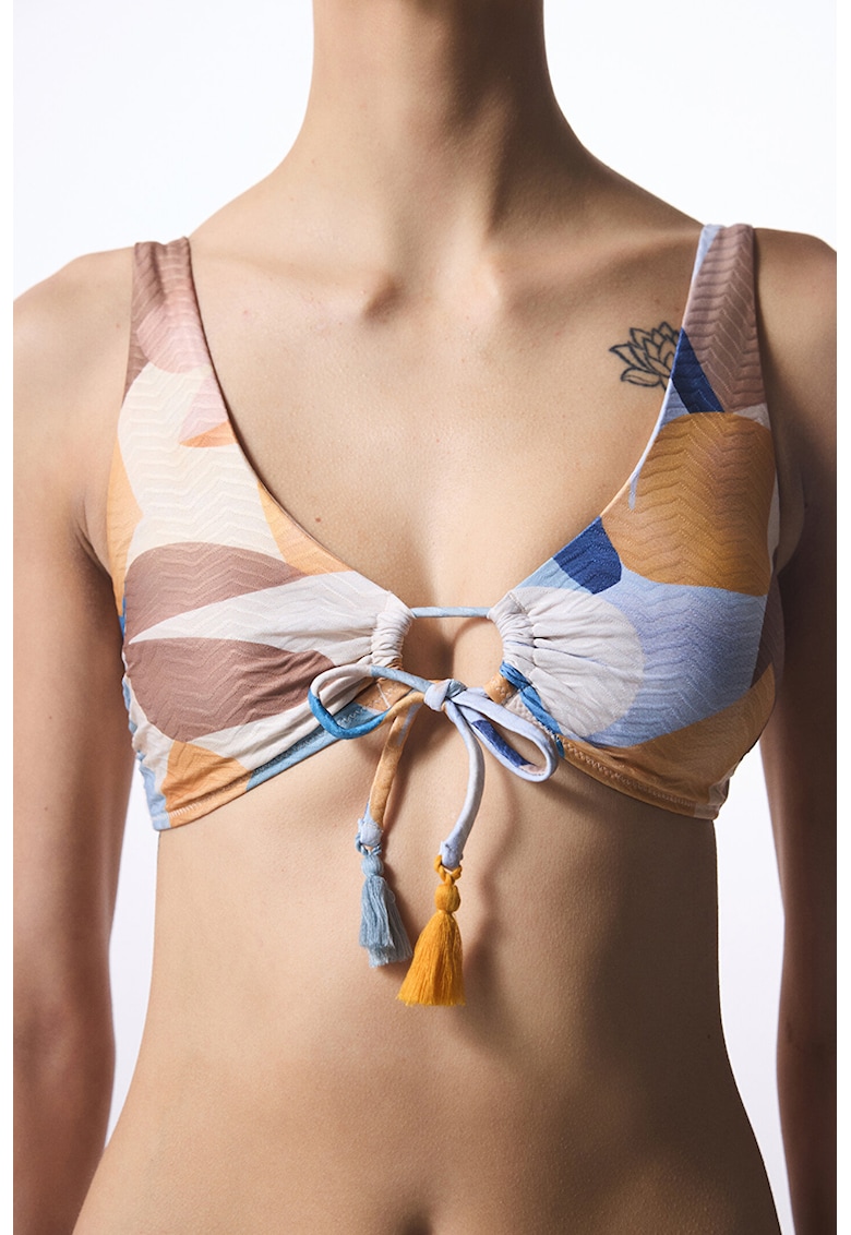 Sutien de baie cu model grafic - Alb/Albastru pastel/Portocaliu deschis