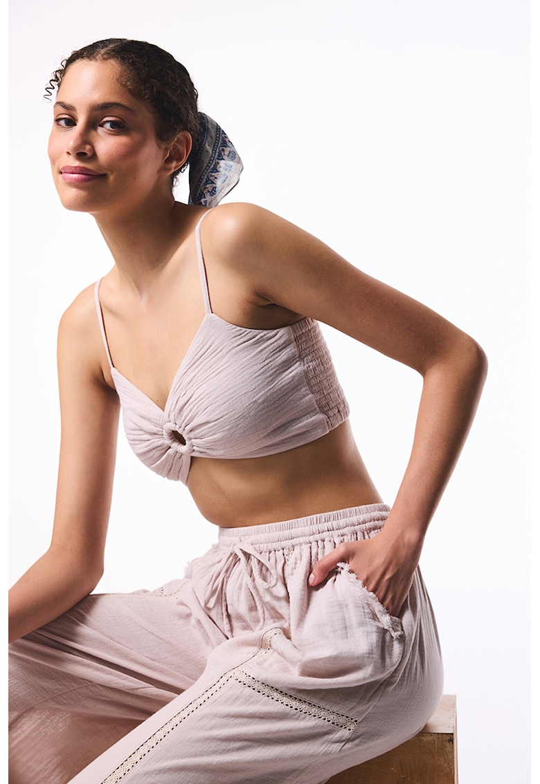 Top crop de plaja - din bumbac - Bej deschis