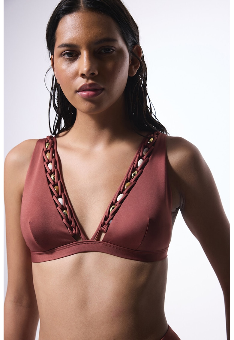 Sutien de baie cu margele decorative - Maro cognac