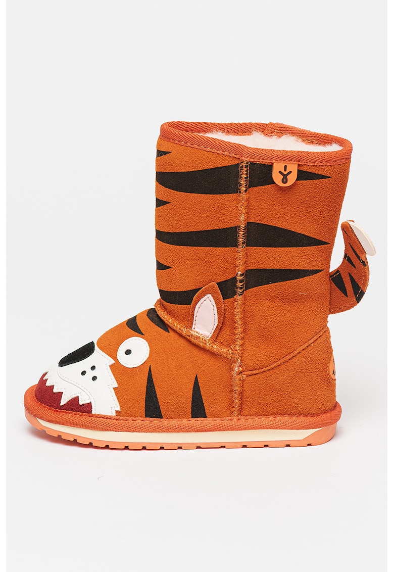 Cizme joase din piele intoarsa cu model Tiger - Portocaliu mandarina