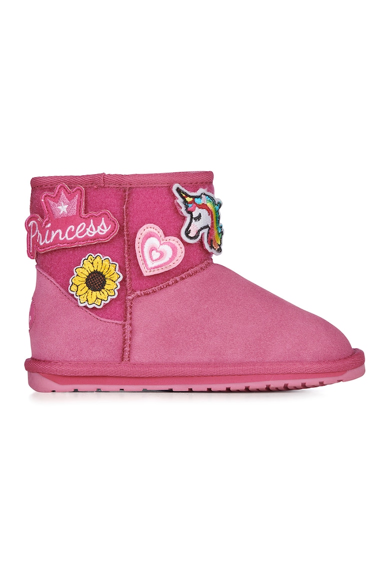 Cizme joase din piele intoarsa cu aplicatii Wallaby Mini Play - Roz