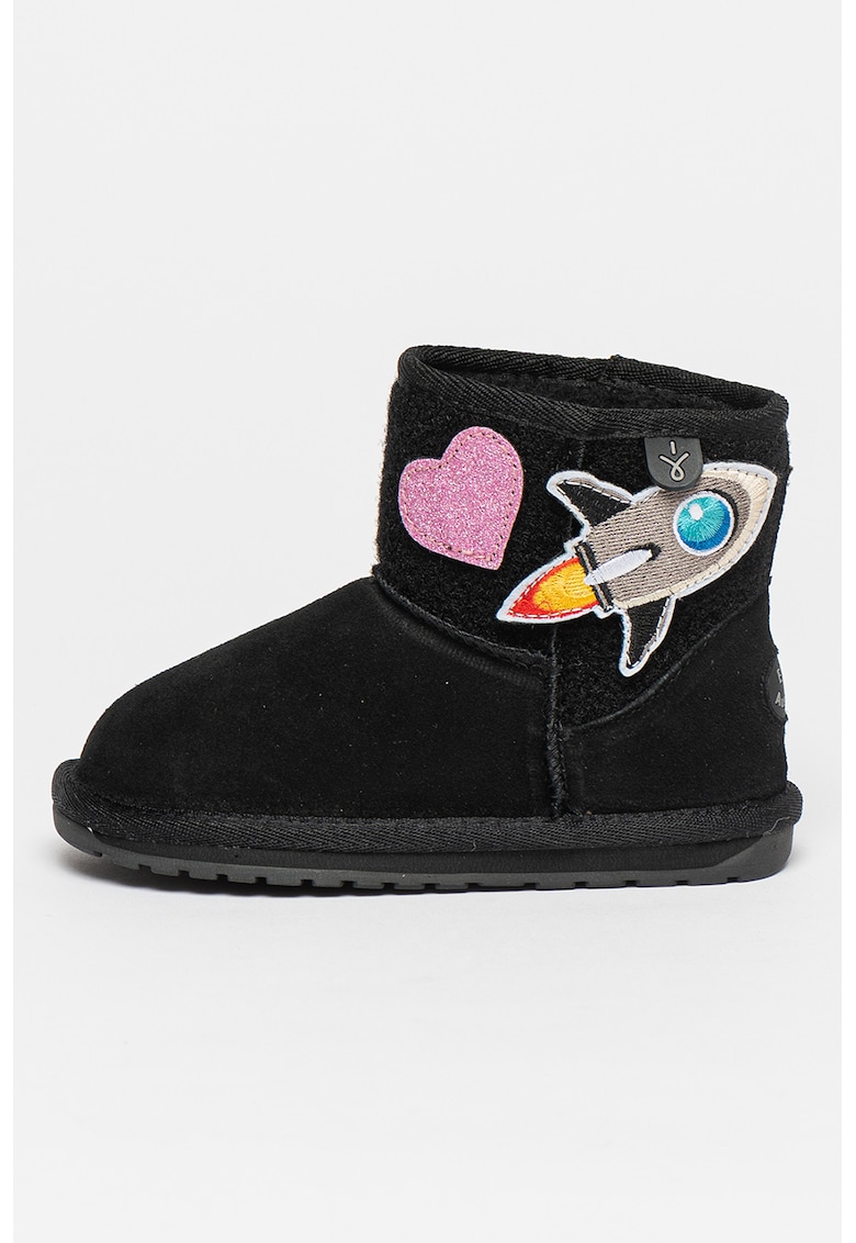 Cizme joase din piele intoarsa cu aplicatii Wallaby Mini Play - Negru
