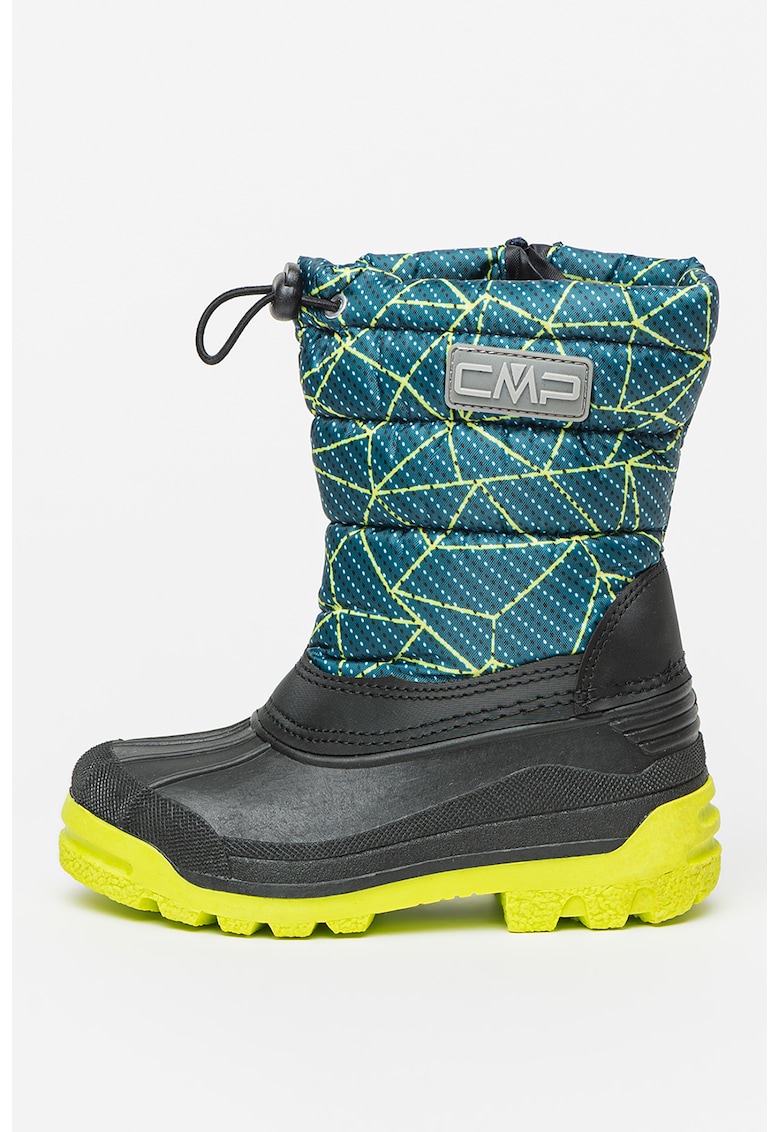Cizme mid-calf de iarna cu segment matlasat Sneewy - Negru/Verde lime/Bleumarin