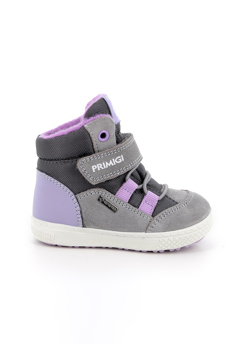 Ghete cu velcro si garnituri de piele intoarsa - Gri/Lila