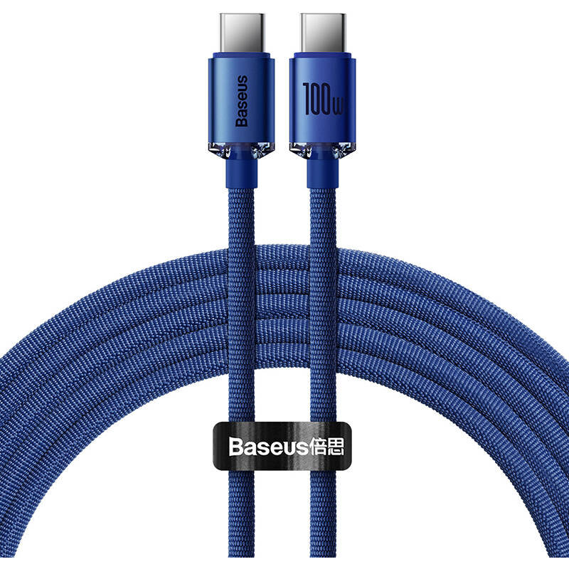 Cablu Date/Incarcare Crystal Shine 2x USB Type-C PD 100W 3A 2m Albastru