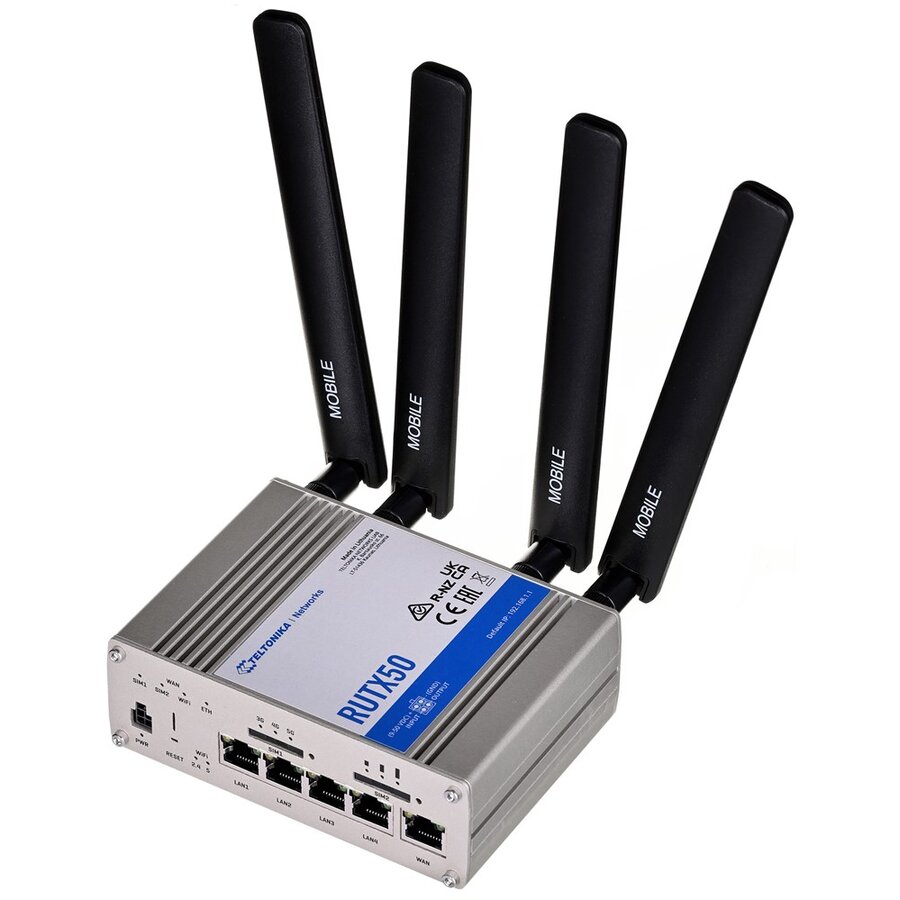 Router wireless RUTX50 5G Wi-Fi 5 Dual SIM 5x RJ45 1000Mb/s Gri/Negru