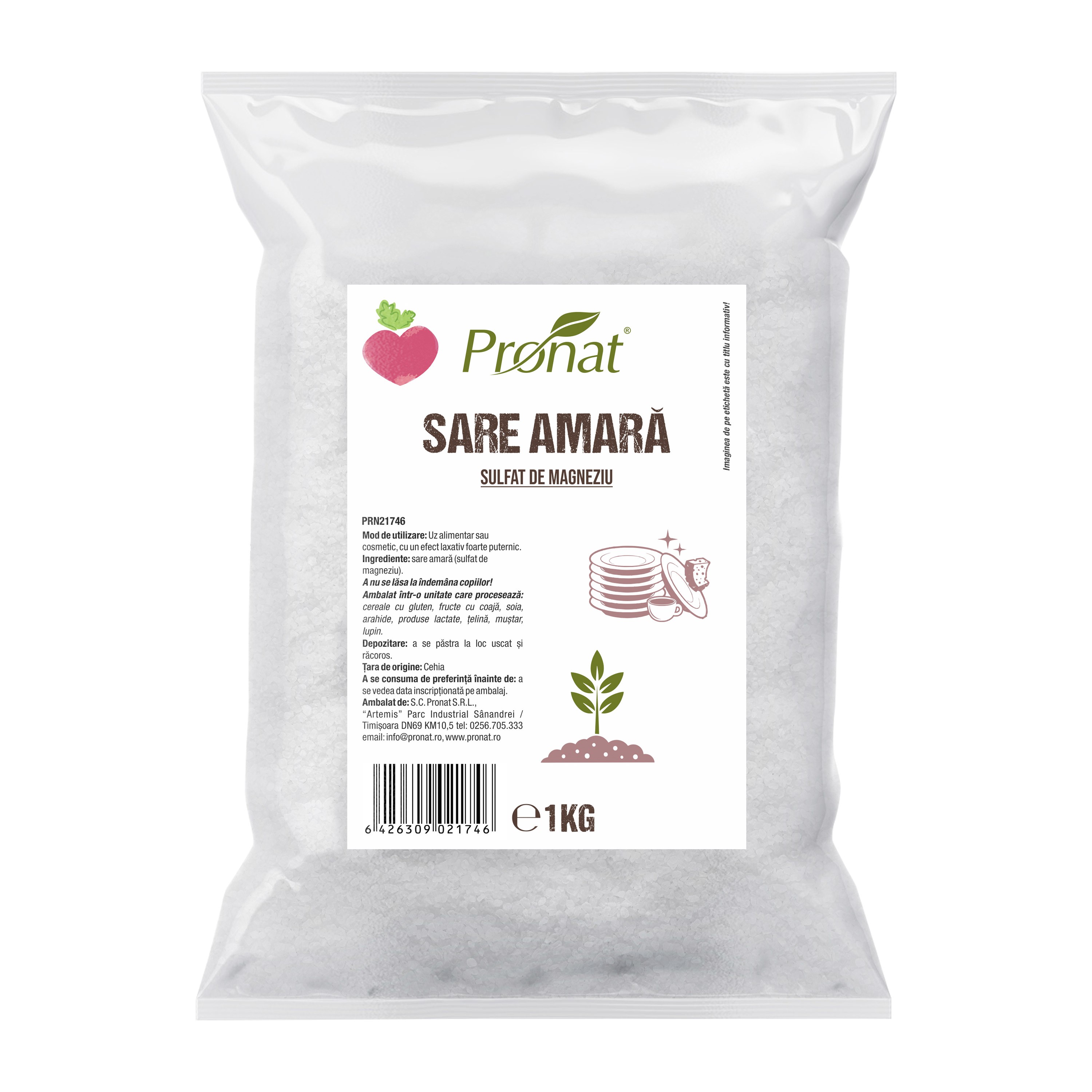 Sare Epson Sare amara (sulfat de magneziu), 1kg Pronat