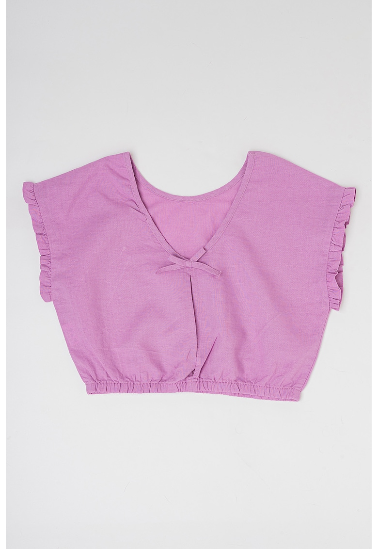 Bluza crop din amestec de in si bumbac cu maneci scurte - Lila