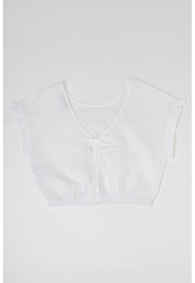 Bluza crop din amestec de in si bumbac cu maneci scurte - Alb