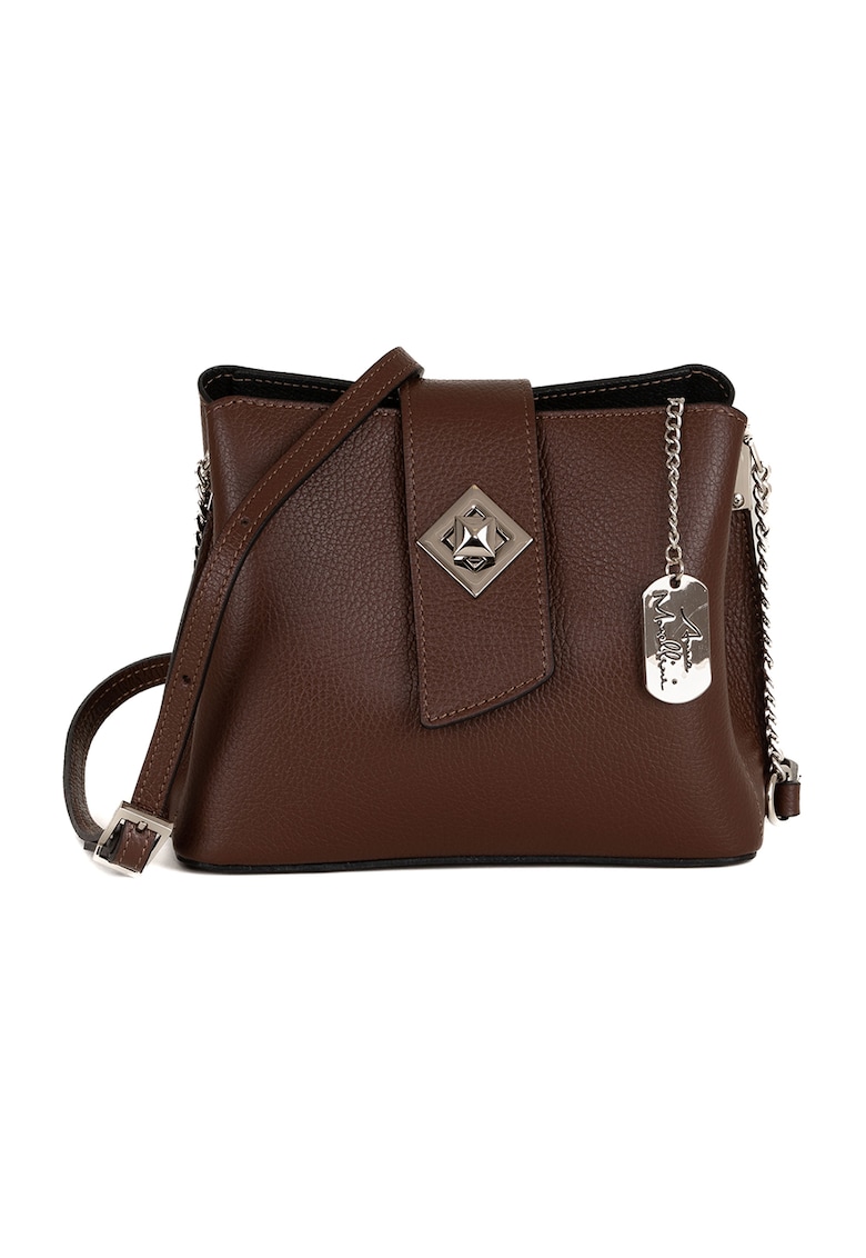 Geanta crossbody mica de piele cu logo - Maro inchis