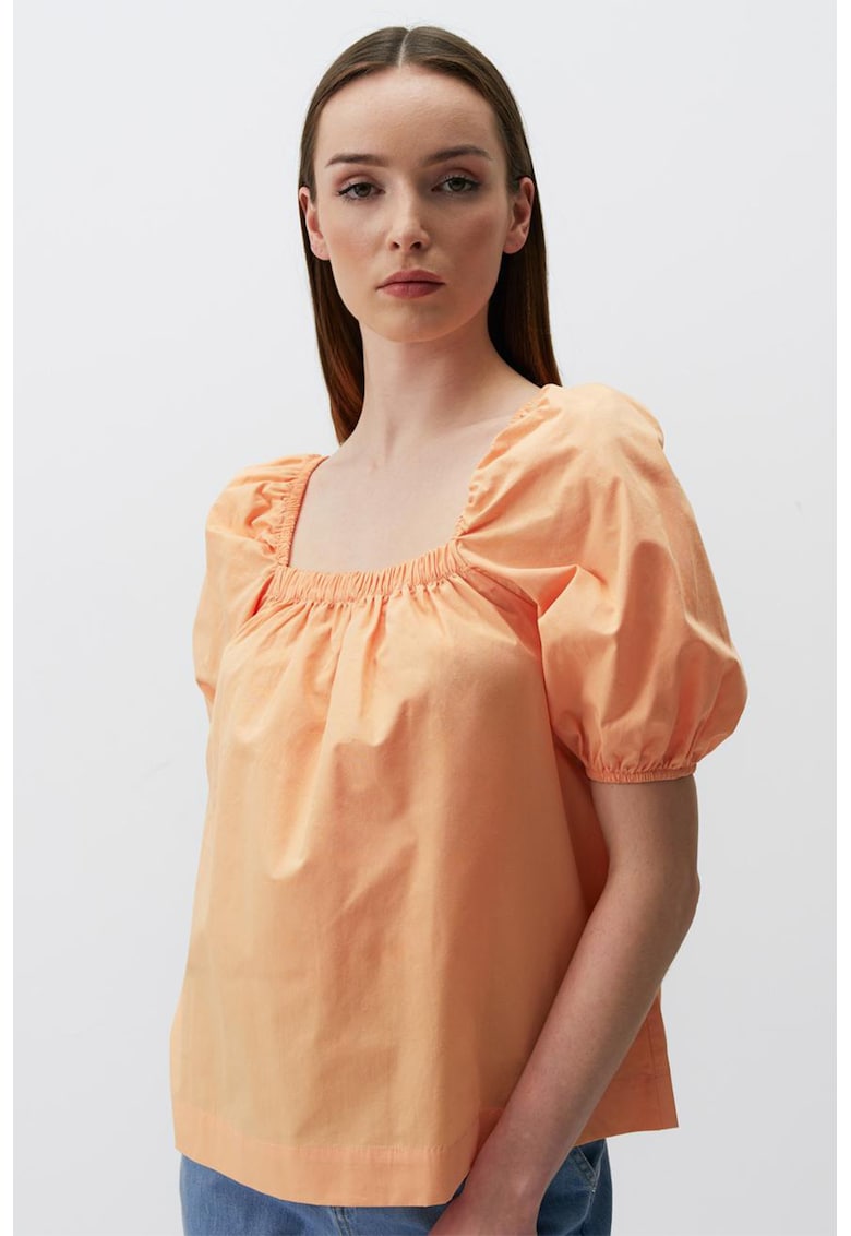 Bluza din bumbac cu maneci bufante - Portocaliu pal