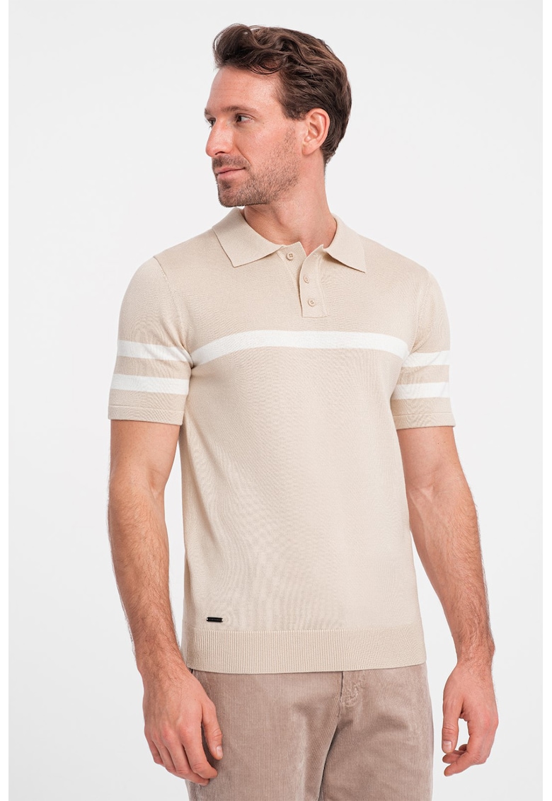 Tricou polo cu dungi contrastante - Maro nisip
